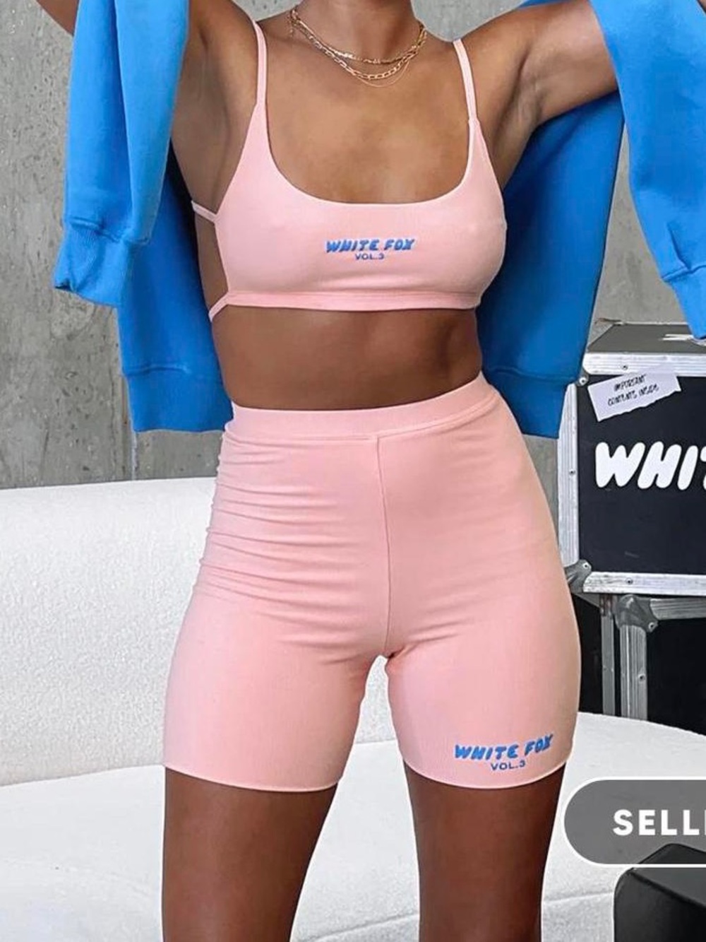 White Fox Offstage Ribbed Bike Shorts Apricot Ice Blue Size Small
